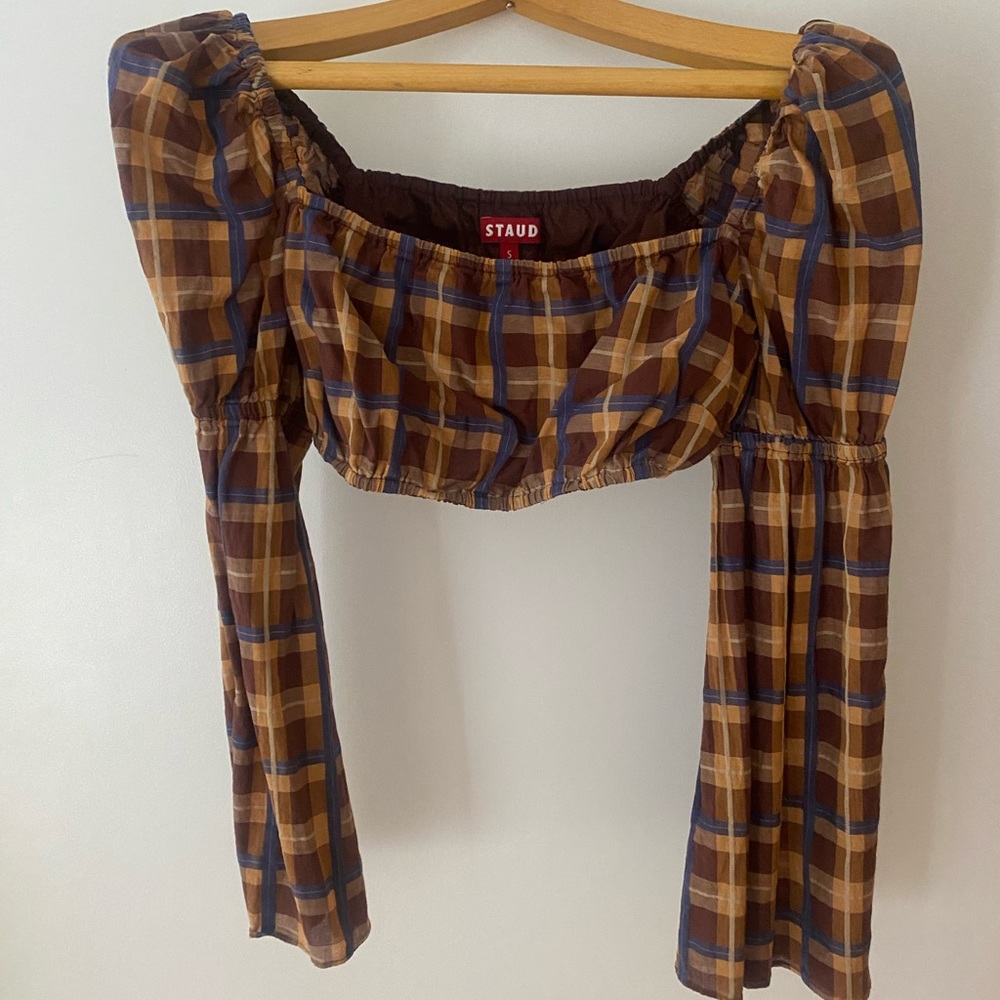 STAUD Elena Top Mocha Plaid S - Picture 2 of 4